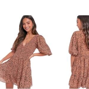 ASOS DESIGN shirred mini tiered smock dress with v neck in spot print Size 6